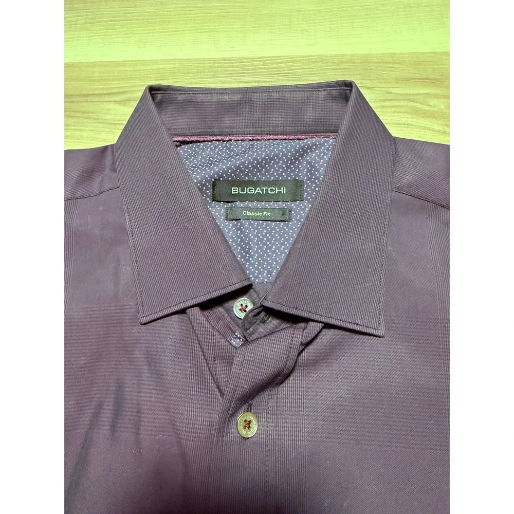 Bugatchi Button Down Shirt Mens XL Purple Classic Fit Long Sleeve Textured Forma